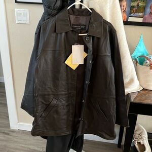 Brown leather coat